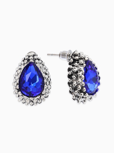 Серьги со стразами «Морское сияние», синие в чернёном серебре