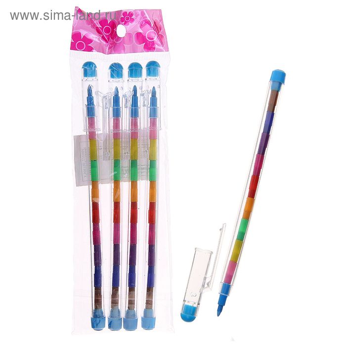 Набор цветных карандашей секционных 4 штуки со сменными грифелями 10 цветов - Фото 1