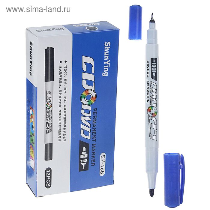 Маркер двухсторонний, для CD/DVD, диаметр узла 0.7/2.0 мм, синий - Фото 1