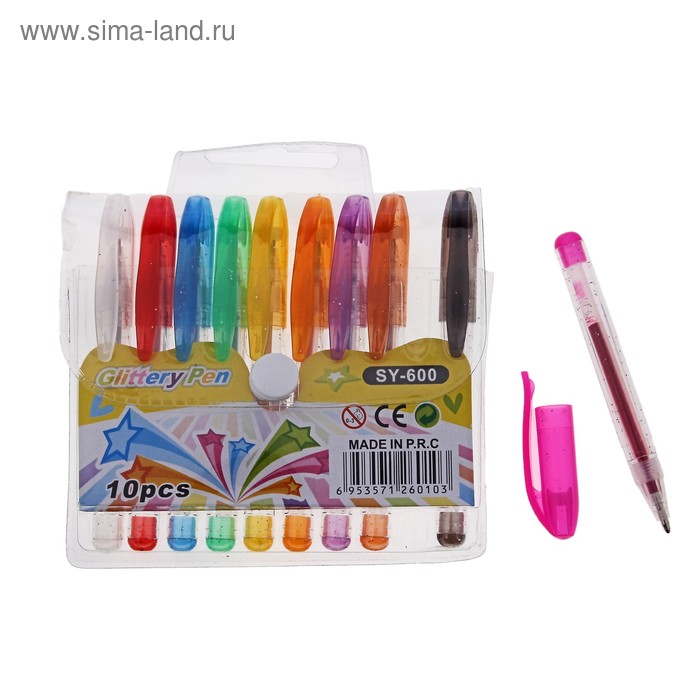 Набор гелевых ручек 10цв. блестки - Фото 1
