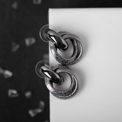 Серьги металл «Фьюче» круги плетения, цвет серый металл