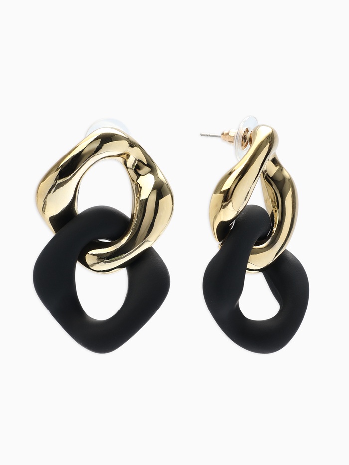 Серьги металл «Цепь», диагональ, 2 полых ромба, золотисто-чёрные