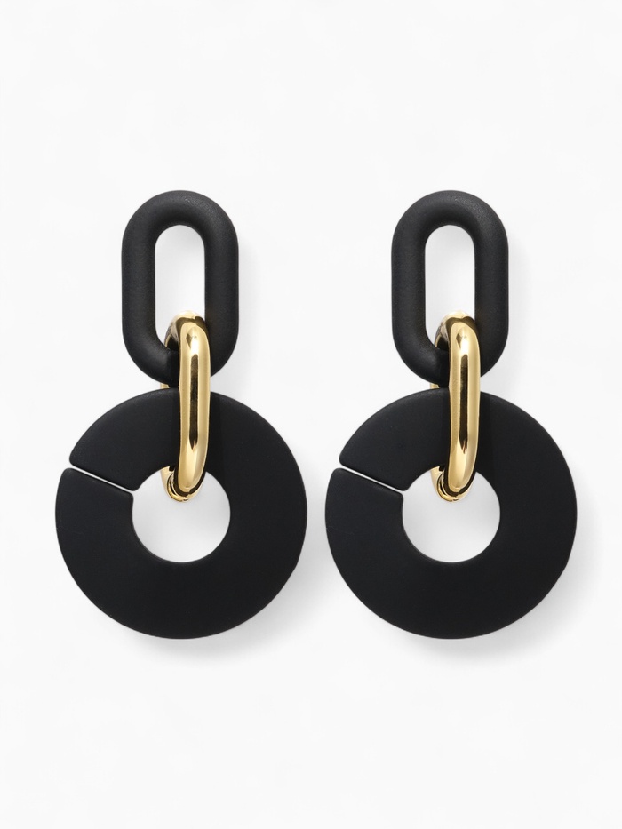 Серьги металл «Цепь» кольца, 3 звена, цвет золотисто-чёрный - Фото 1