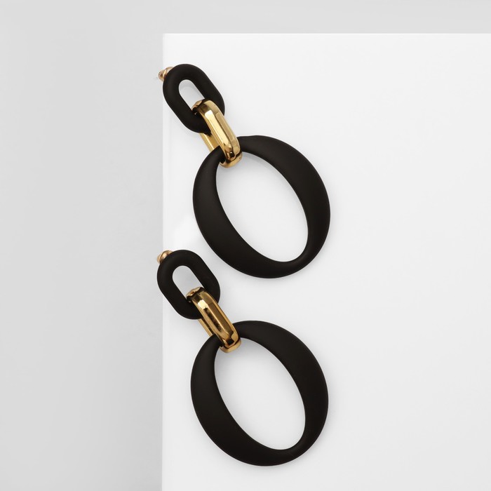 Серьги металл «Цепь» кольцо и овал, 3 звена, цвет золотисто-чёрный - Фото 1