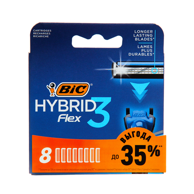 Сменные кассеты BIC Hybrid 3 Flex, 3 лезвия, 8 шт.