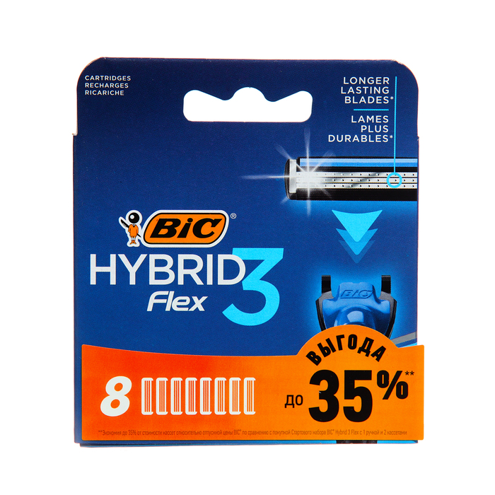 Сменные кассеты BIC Hybrid 3 Flex, 3 лезвия, 8 шт. - Фото 1