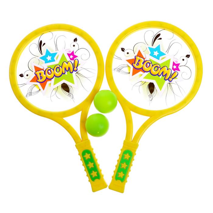 Набор для тенниса «Бум!», 2 ракетки, 2 мяча, цвета МИКС - фото 1884699909