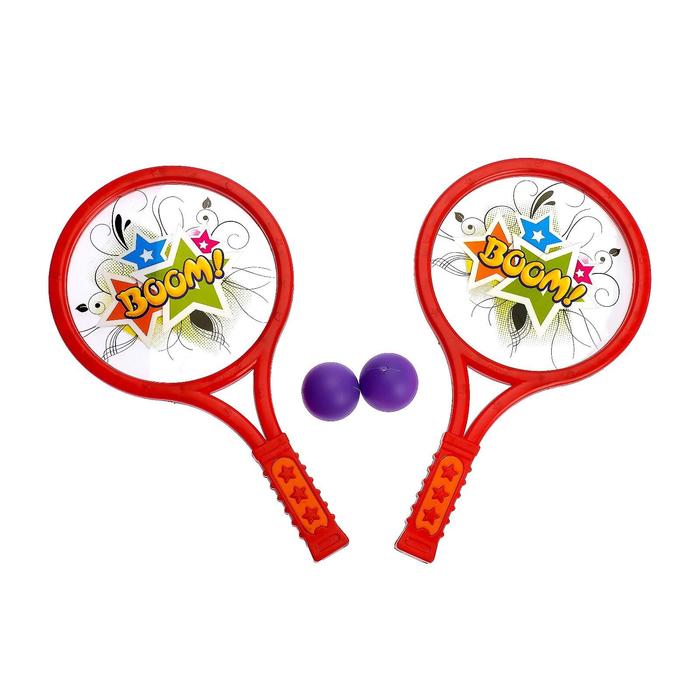Набор для тенниса «Бум!», 2 ракетки, 2 мяча, цвета МИКС - фото 1884699911