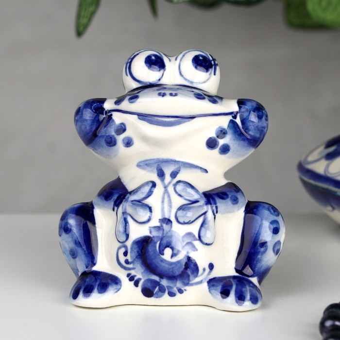 Сувенир гжель «Лягушка», бело-синий,керамика, - Фото 1
