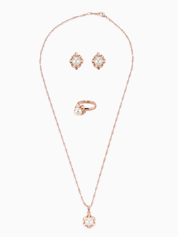 Гарнитур 3 предмета: серьги, кулон, кольцо безразмерное «Эдель» с жемчугом цветок, цвет белый в золоте, 45 см - Фото 1