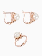 Гарнитур 3 предмета: серьги, кулон, кольцо безразмерное «Эдель» с жемчугом цветок, цвет белый в золоте, 45 см - Фото 4