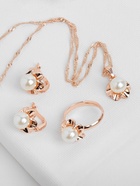 Гарнитур 3 предмета: серьги, кулон, кольцо безразмерное «Эдель» с жемчугом цветок, цвет белый в золоте, 45 см 678429