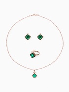 Гарнитур 3 предмета: серьги, кулон, кольцо безразмерное «Эдель» ромб, цвет зелёный в золоте, 45 см - Фото 1