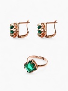 Гарнитур 3 предмета: серьги, кулон, кольцо безразмерное «Эдель» ромб, цвет зелёный в золоте, 45 см - Фото 4