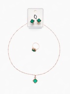 Гарнитур 3 предмета: серьги, кулон, кольцо безразмерное «Эдель» ромб, цвет зелёный в золоте, 45 см - Фото 5