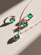 Гарнитур 3 предмета: серьги, кулон, кольцо безразмерное «Эдель» ромб, цвет зелёный в золоте, 45 см - Фото 6