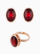 Гарнитур 3 предмета: серьги, кулон, кольцо безразмерное «Эдель» овал вытянутый, цвет красный в золоте, 45 см - Фото 5