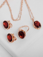 Гарнитур 3 предмета: серьги, кулон, кольцо безразмерное «Эдель» овал вытянутый, цвет красный в золоте, 45 см - фото 61506258