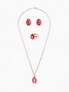 Гарнитур 3 предмета: серьги, кулон, кольцо безразмерное «Эдель» овал крупный, цвет розовый в золоте, 45 см - Фото 1