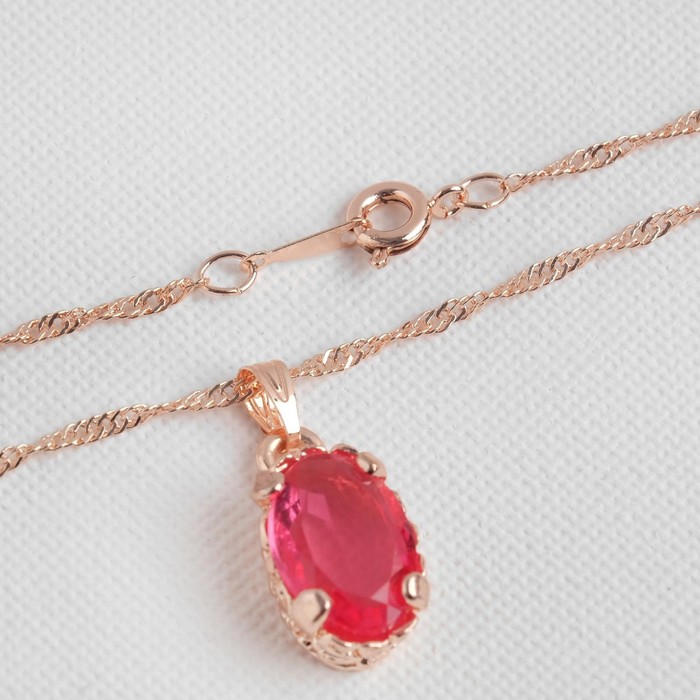 Гарнитур 3 предмета: серьги, кулон, кольцо безразмерное «Эдель» овал крупный, цвет розовый в золоте, 45 см - фото 1884699998