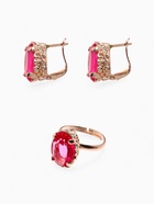 Гарнитур 3 предмета: серьги, кулон, кольцо безразмерное «Эдель» овал крупный, цвет розовый в золоте, 45 см - Фото 7