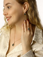 Гарнитур 3 предмета: серьги, кулон, кольцо безразмерное «Эдель» овал вытянутый, цвет зелёный в золоте, 45 см - Фото 2