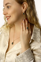 Гарнитур 3 предмета: серьги, кулон, кольцо безразмерное «Эдель» овал вытянутый, цвет зелёный в золоте, 45 см - Фото 5