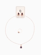 Гарнитур 3 предмета: серьги, кулон, кольцо безразмерное «Эдель» капля, тёмно-синие в золоте, 45 см - Фото 7