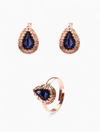 Гарнитур 3 предмета: серьги, кулон, кольцо безразмерное «Эдель» капля, тёмно-синие в золоте, 45 см - Фото 4