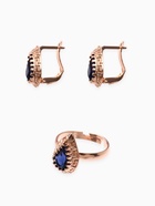 Гарнитур 3 предмета: серьги, кулон, кольцо безразмерное «Эдель» капля, тёмно-синие в золоте, 45 см - Фото 5