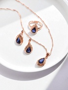 Гарнитур 3 предмета: серьги, кулон, кольцо безразмерное «Эдель» капля, тёмно-синие в золоте, 45 см - Фото 6