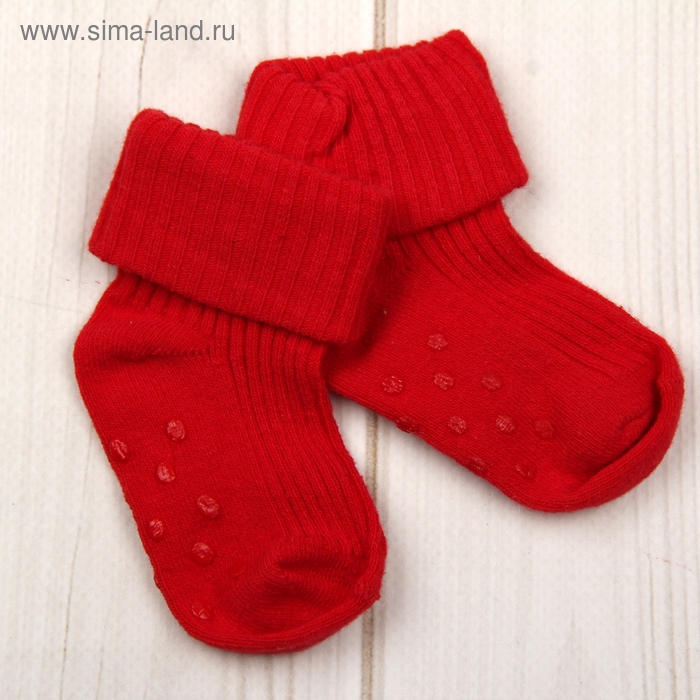 Носки детские со стопперами Bross, размер 8-10 (размер обуви 13-15), цвет красный 102221 - Фото 1