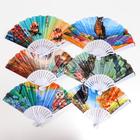 Веер пластик "Филины и совы" МИКС изогнутый каркас 23 см - фото 23045866