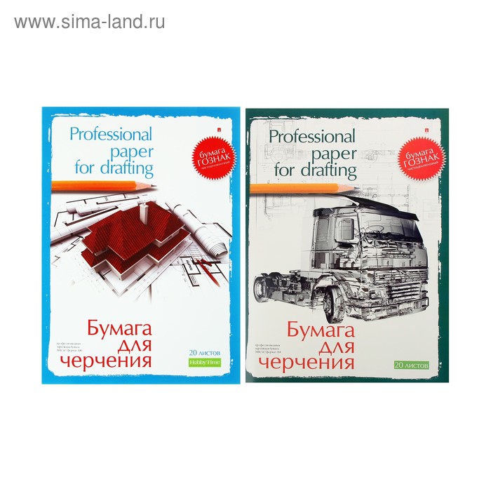 Папка для черчения А4, 20 листов, блок 160 г/м2 ГОЗНАК, МИКС - Фото 1