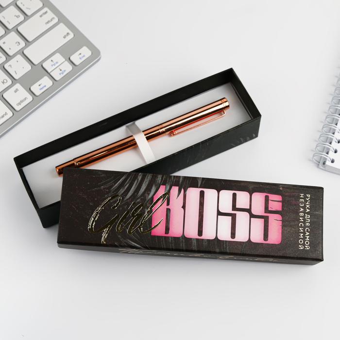 Ручка розовое золото металл в подарочной коробке Girl Boss - фото 1885101370