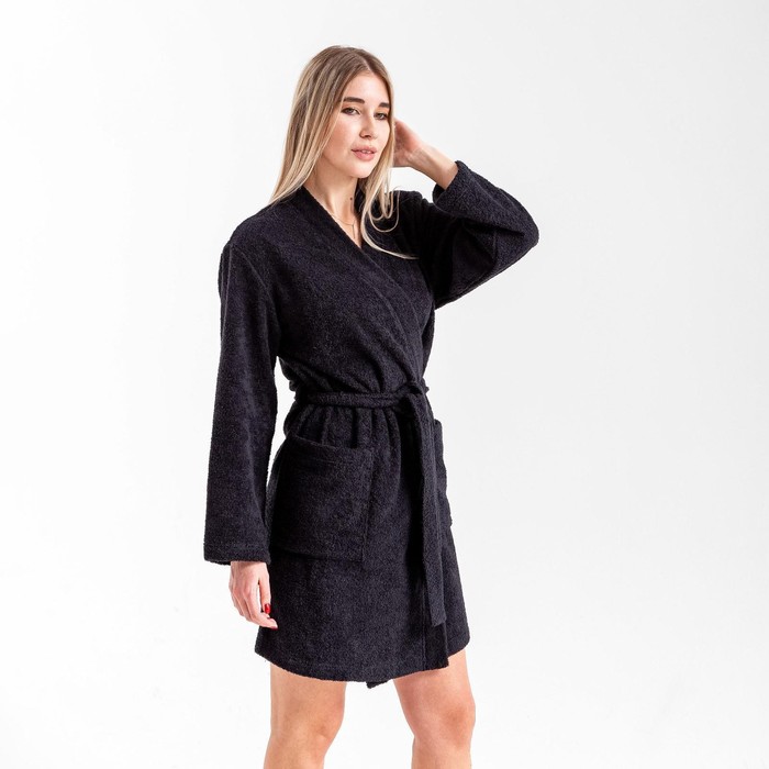 Халат махровый Экономь и Я женский, р 48-50 цвет черный, 100% хлопок, 320 г/м2 - Фото 1