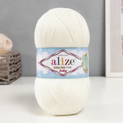 Пряжа "Cotton gold fine baby" 55% хлопок, 45% акрил 470м/100гр (62 сливочный)