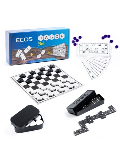 Настольные игры 3 в 1: лото, шашки, домино