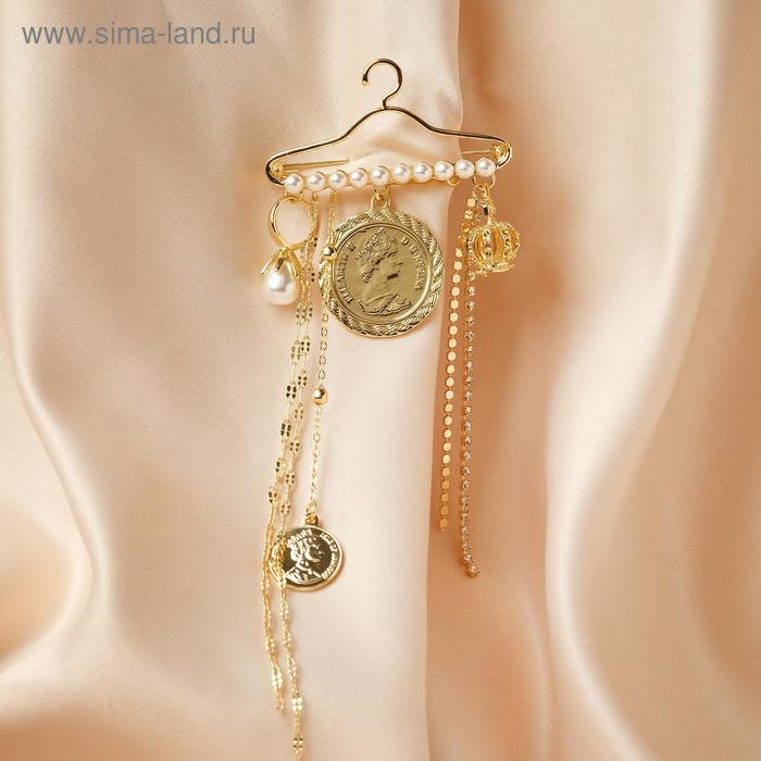 Брошь «Вешалка» с подвесками, цвет белый в золоте - Фото 1