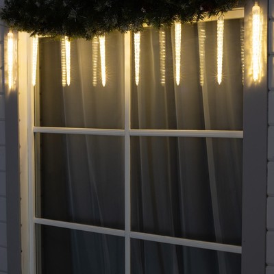 Гирлянда «Сосульки рифленые» 2.5×0.3 м, IP65, прозрачная нить, 192 LED, свечение тёплое белое с эффектом стекания, 12 В