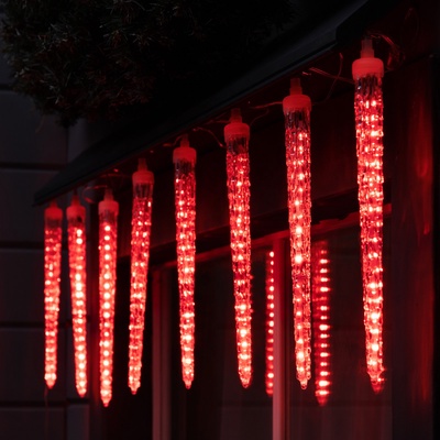 Гирлянда «Сосульки рифленые» 2.5 × 0.3 м, IP65, прозрачная нить, 192 LED, свечение красное с эффектом стекания, 12 В