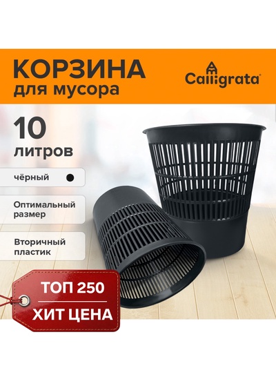 Корзина для бумаг и мусора 10 л, «Доступный офис», сетчатая, чёрная