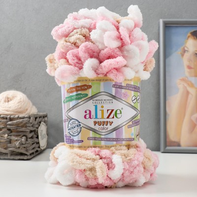 Плюшевая пряжа для вязания руками ALIZE, Puffy color, 100 % микрополиэстер, 9 м/100 г, (6046)