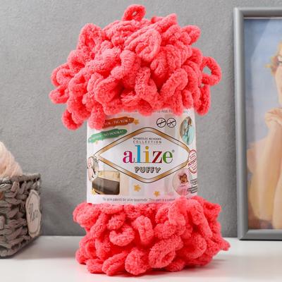 Плюшевая пряжа для вязания руками ALIZE, Puffy, 100% микрополиэстер, 9 м/100 г, (619 коралл)