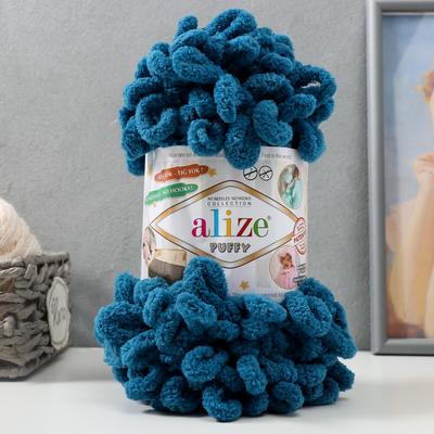 Плюшевая пряжа для вязания руками ALIZE, Puffy, 100% микрополиэстер, 9 м/100 г, (646 морской)