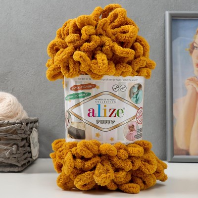 Плюшевая пряжа для вязания руками ALIZE, Puffy, 100% микрополиэстер, 9 м/100 г, (02 шафран)