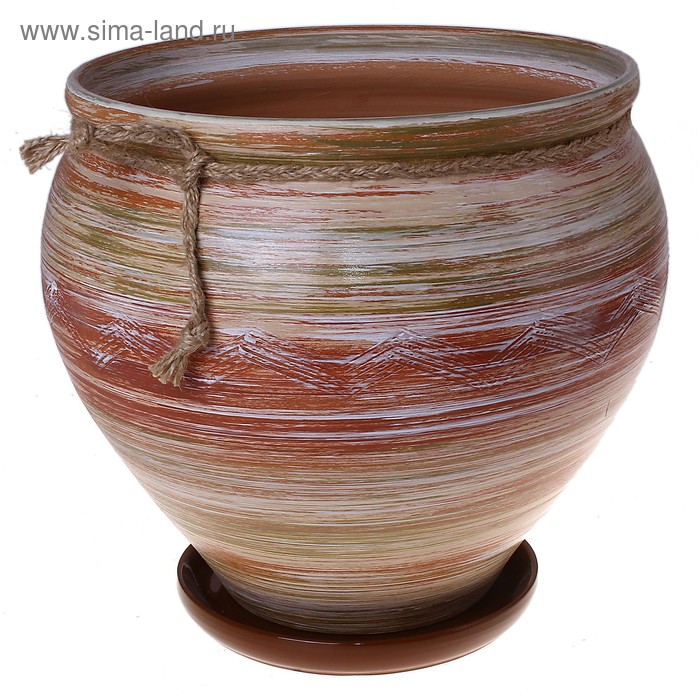 Горшок с поддоном гончарное 1 сорт 13,5л d=31см h=25,5см 5c0.1661/0.1-1 керамика - Фото 1
