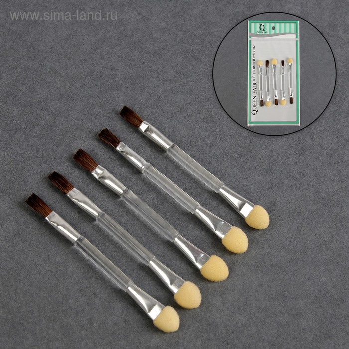 Набор аппликаторов для теней, с кистью, двухсторонние, 8 см, 5 шт, цвет прозрачный/серебристый - Фото 1