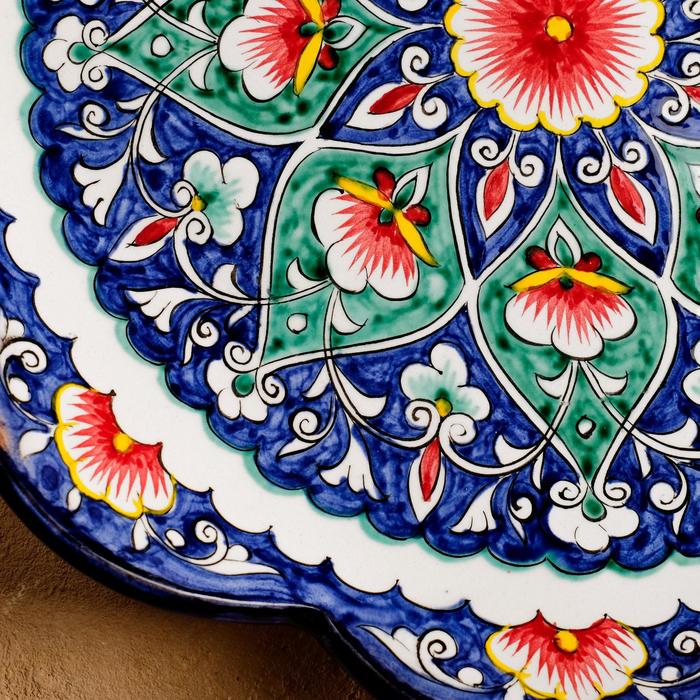Ляган Риштанская Керамика "Цветы", 32 см, синий, рифлённый - фото 1905726857