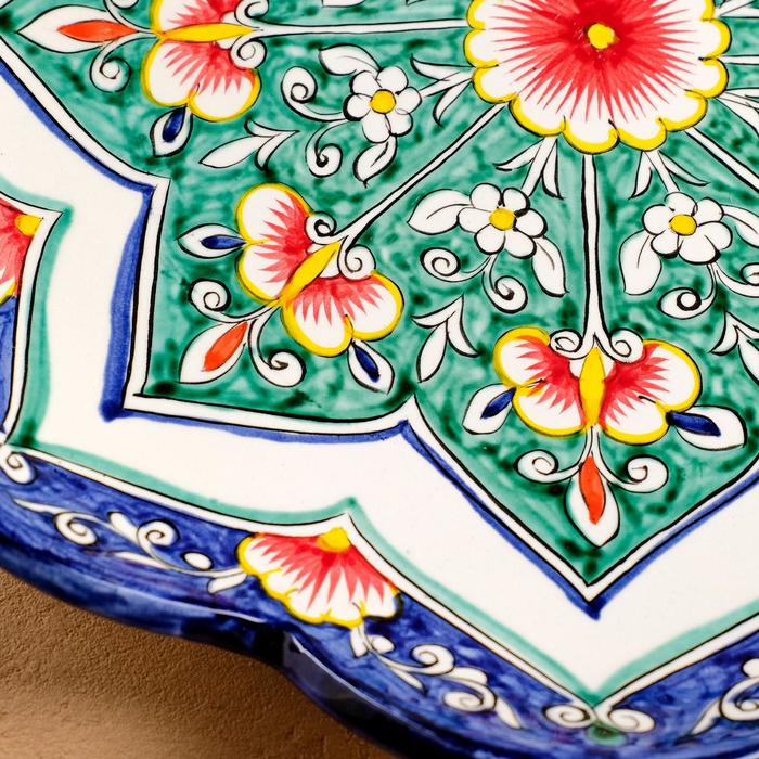 Ляган Риштанская Керамика "Цветы", 32 см, синий, рифлённый - фото 1905726859
